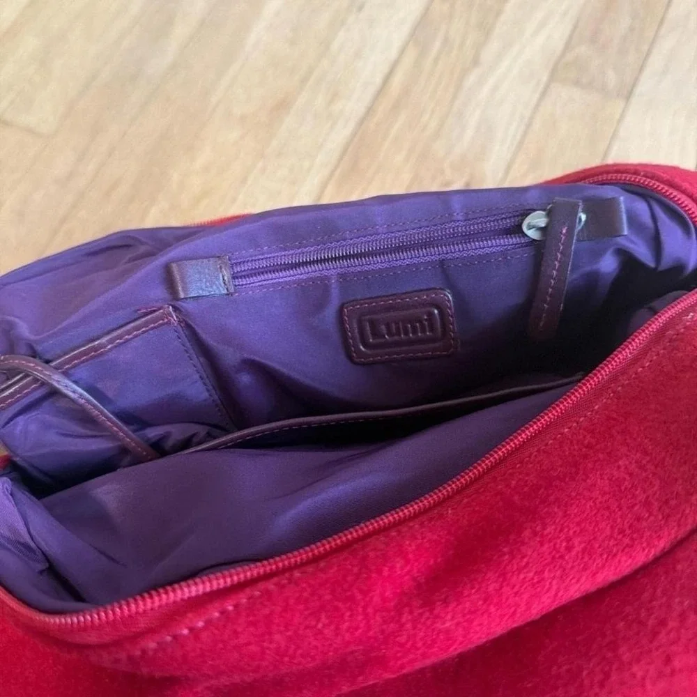 Lumi Archive Chesterfield‎ Tote Red Wool Felt Purple Leather Trim Utility Bag
